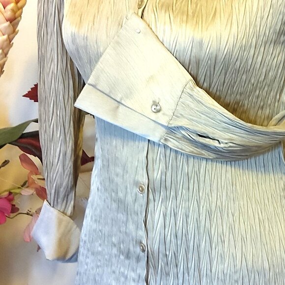 Preowned Conrad C Collection Blouse Beige Long Sleeve Pleated Shirt Women’s Top - Picture 6 of 7